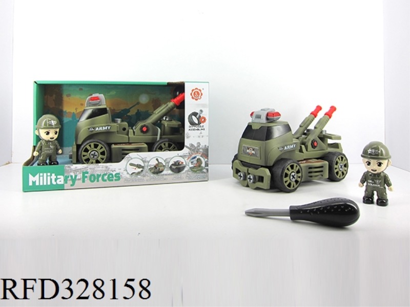 SLIDE DIY BLOCKS MILITARY CAR WITH LIGHT AND MUSIC