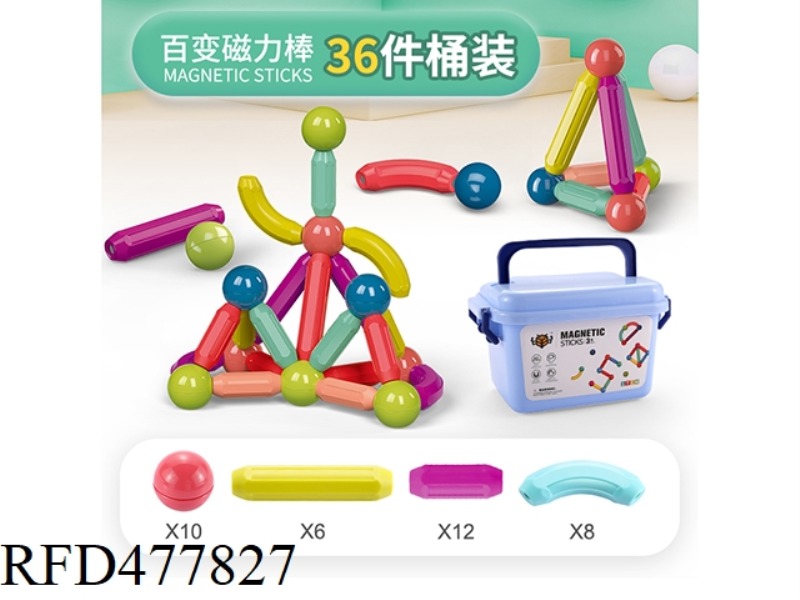 MAGNETIC ROD ASSEMBLED BUILDING BLOCKS STEAM EDUCATIONAL EARLY EDUCATION BOYS AND GIRLS 36PCS