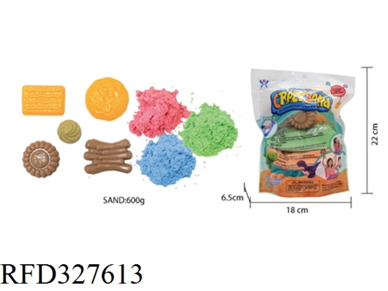 600G COTTON STRETCH SAND + 5 PIECES OF RANDOM FOOD SAND MOLDS (3 COLORED SAND)