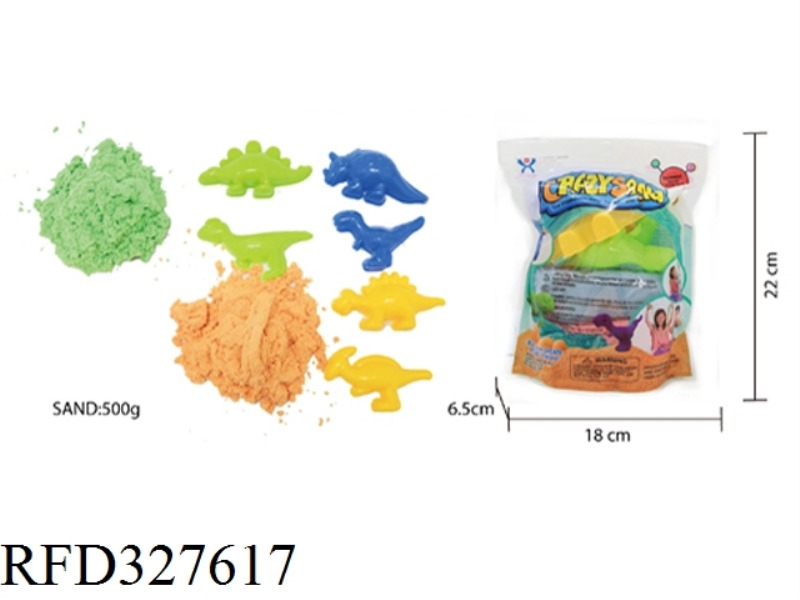 500G COTTON STRETCH SAND + 6 PIECES OF DINOSAUR SAND MODEL (2 COLORED SAND)