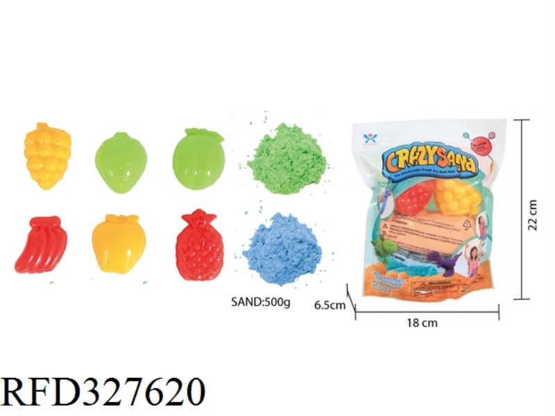 500G COTTON STRETCH SAND + 6 PIECES OF FRUIT SAND MOULD (2 COLORED SAND)