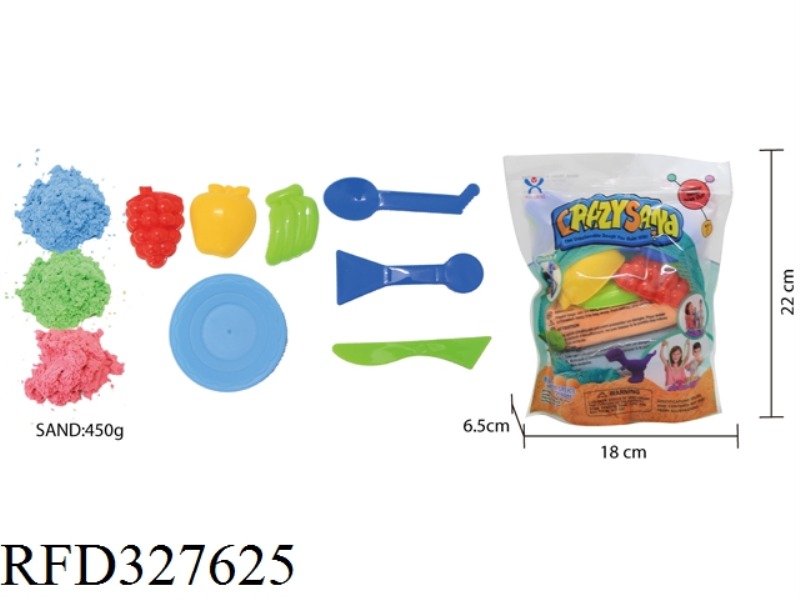 450G COTTON STRETCH SAND + 3 PIECES OF FRUIT SAND MOLD + 3 PIECES OF RANDOM TOOLS +1 TABLEWARE PLATE