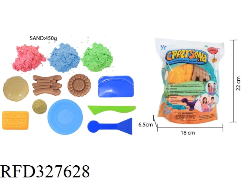 450G COTTON STRETCH SAND + 5 PIECES OF FOOD SAND MOLD + 3 PIECES OF RANDOM TOOLS +1 TABLEWARE PLATE