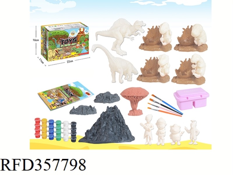 DIY PAINTED DINOSAUR + PAINTED DINOSAUR BABY + VOLCANO DOLL DOODLE SET 52 PIECES