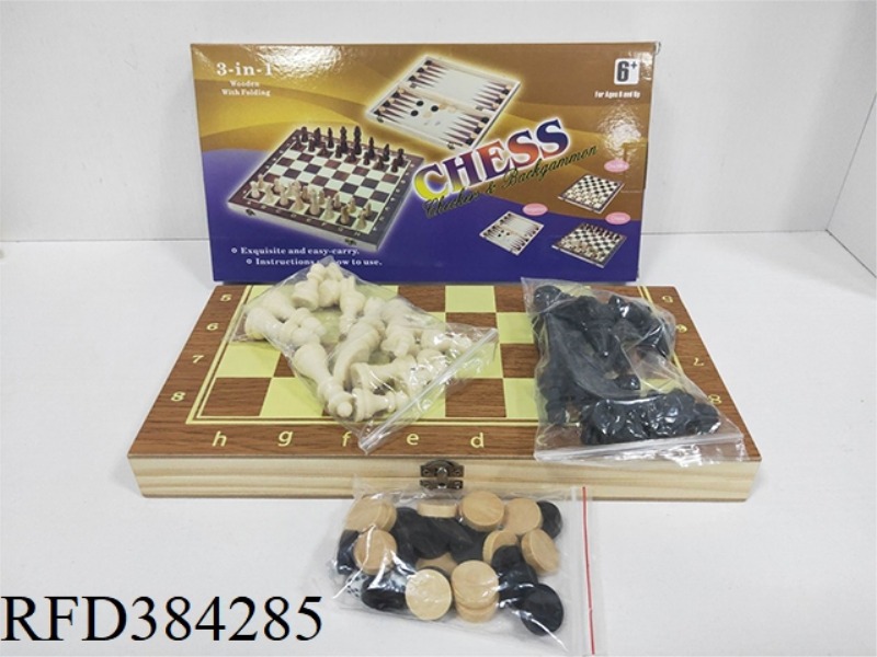 WOODEN THREE-IN-ONE CHESS