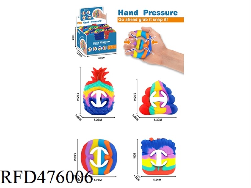 DECOMPRESSION GRIP RAINBOW COLOR (PINEAPPLE, CHRISTMAS TREE, CIRCLE, FRENCH FRIES) 4 MIXED 36PCS