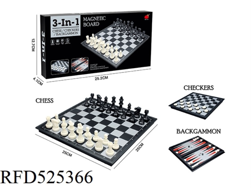 3 IN 1 (FOLDING MAGNETIC CHESS / INTERNATIONAL CHECKERS / BACKGAMMON)