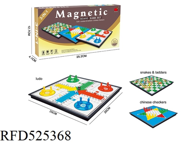 3 IN 1 (FOLDING MAGNETIC CHECKERS / SNAKE LADDERS / DICE)