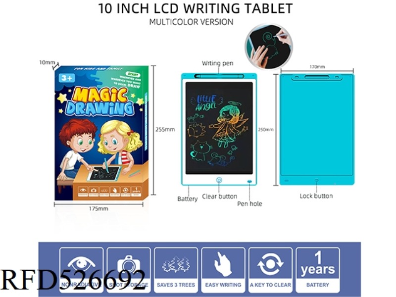 BLUE 10 INCH WHITE FACING COLOR SCREEN LCD WRITING BOARD WITH SCREEN LOCK