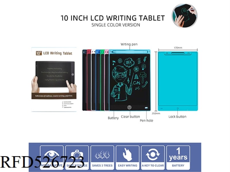 10-INCH Z-TYPE BLACK SURFACE STICKER BUSINESS MONOCHROME LCD WRITING BOARD WITH SCREEN LOCK