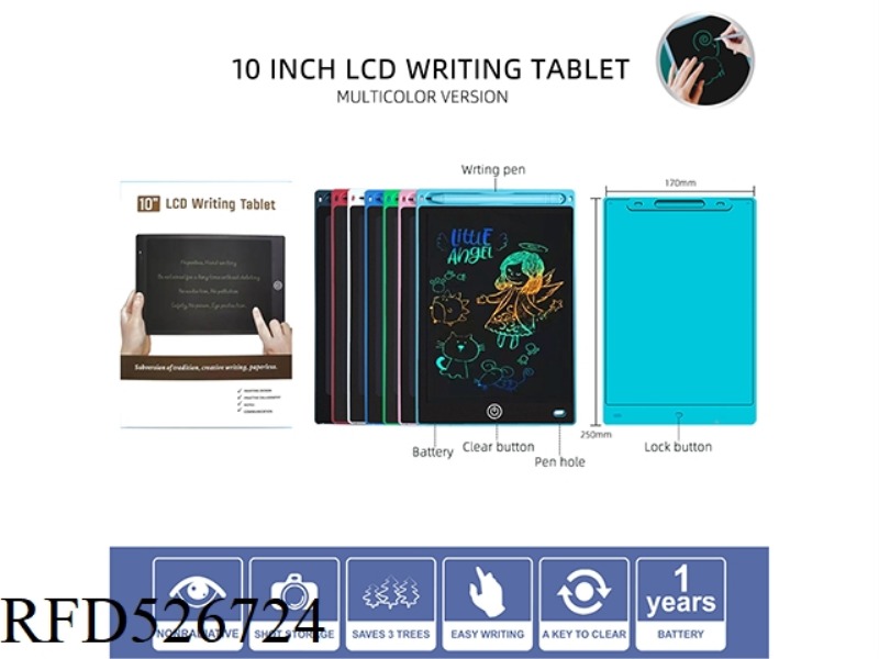 10-INCH Z-TYPE BLACK SURFACE STICKER, COMMERCIAL COLOR SCREEN, LCD, WRITING BOARD, DRAWING BOARD, WI