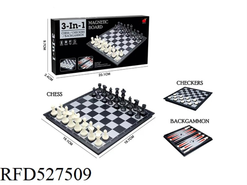 3 IN 1 (FOLDING MAGNETIC CHESS/CHECKERS/BACKGAMMON)