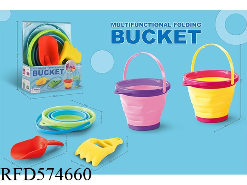 MULTI FUNCTIONAL FOLDING BUCKET. 2.5L ROUND BUCKET WITH 2 ACCESSORIES
