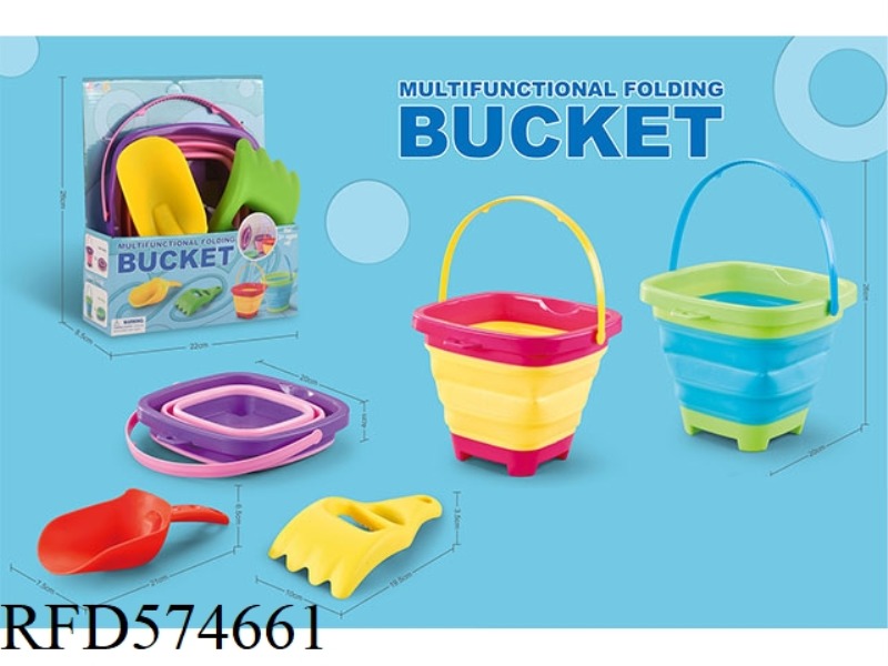 MULTI FUNCTIONAL FOLDING BUCKET. 2L SQUARE BUCKET WITH 2 ACCESSORIES
