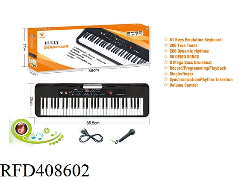61-KEY MULTIFUNCTIONAL ELECTRONIC KEYBOARD WITH MICROPHONE, USB CABLE