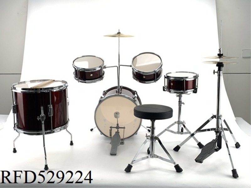 RED WINE ALLOY DRUM SET 5 DRUMS PLUS INDEPENDENT CYMBALS WITH LEATHER CHAIR