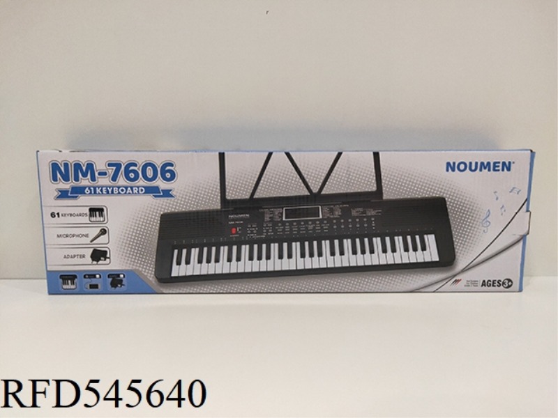 61 KEY BLACK ELECTRONIC KEYBOARD WITH USB CABLE, MICROPHONE, MUSIC STAND
