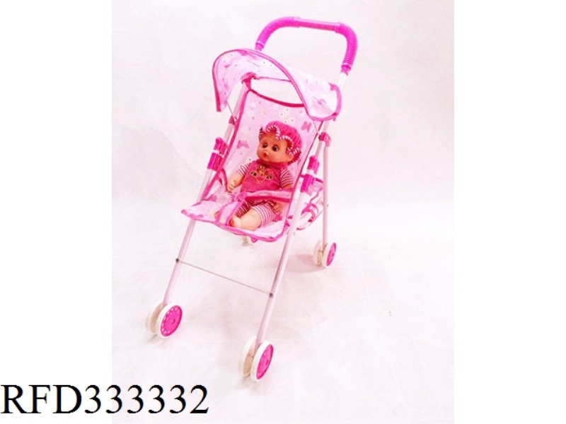 LIGHT PURPLE IRON TOY STROLLER WITH BABY