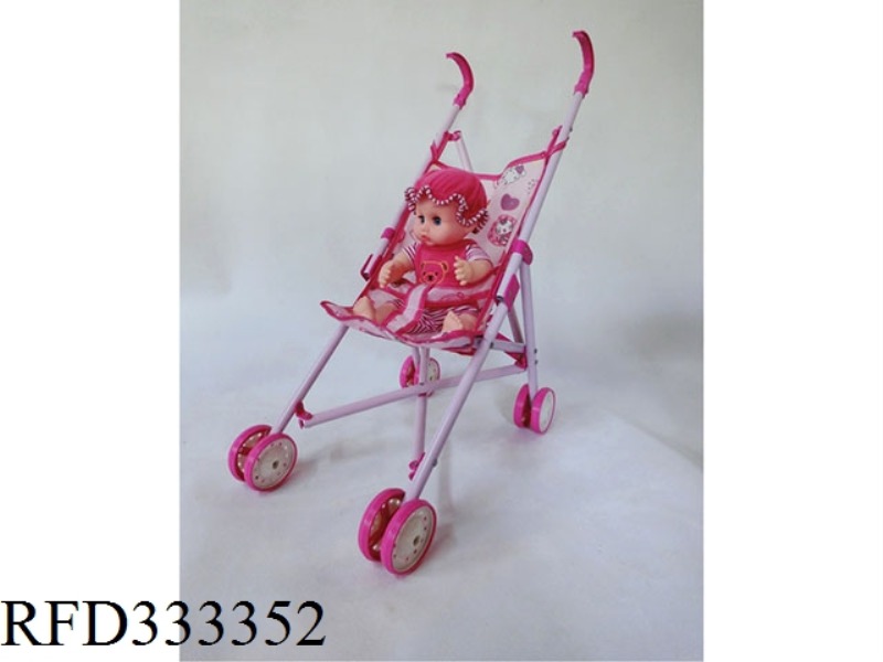LIGHT PURPLE IRON TOY STROLLER (WITH DOLL)
