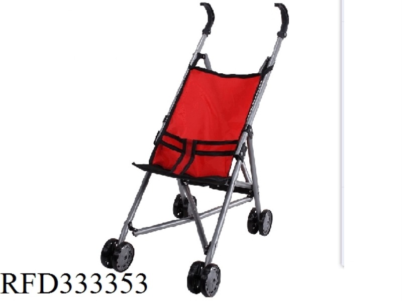 SILVER AND BLACK IRON TOY STROLLER