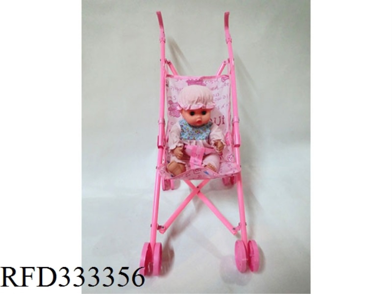 PINK PLASTIC TOY CART (WITH DOLL)