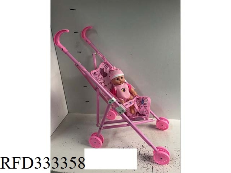 PINK PLASTIC CART WITH DOLL