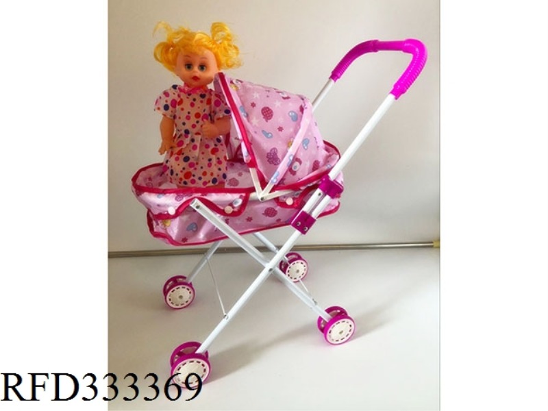 LIGHT PURPLE IRON TOY STROLLER WITH BABY