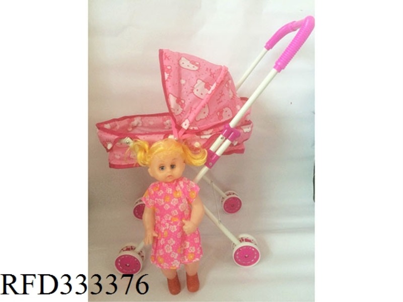RED IRON TOY CART WITH DOLL