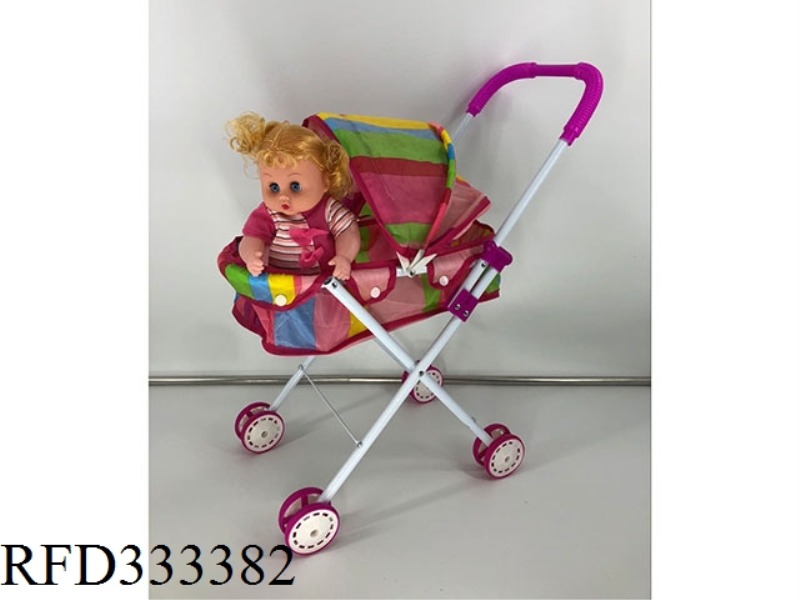 WHITE TUBE RAINBOW COLORED IRON TOY STROLLER WITH BABY WOW