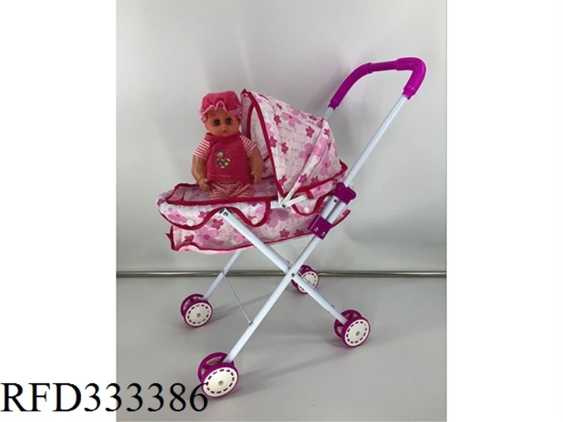 WHITE TUBE RED PATTERN IRON TOY CART WITH DOLL