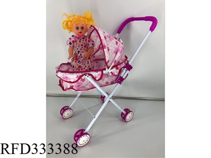 WHITE TUBE RED PATTERN IRON TOY CART WITH DOLL