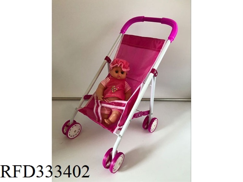 ROSE RED IRON TOY STROLLER WITH BABY