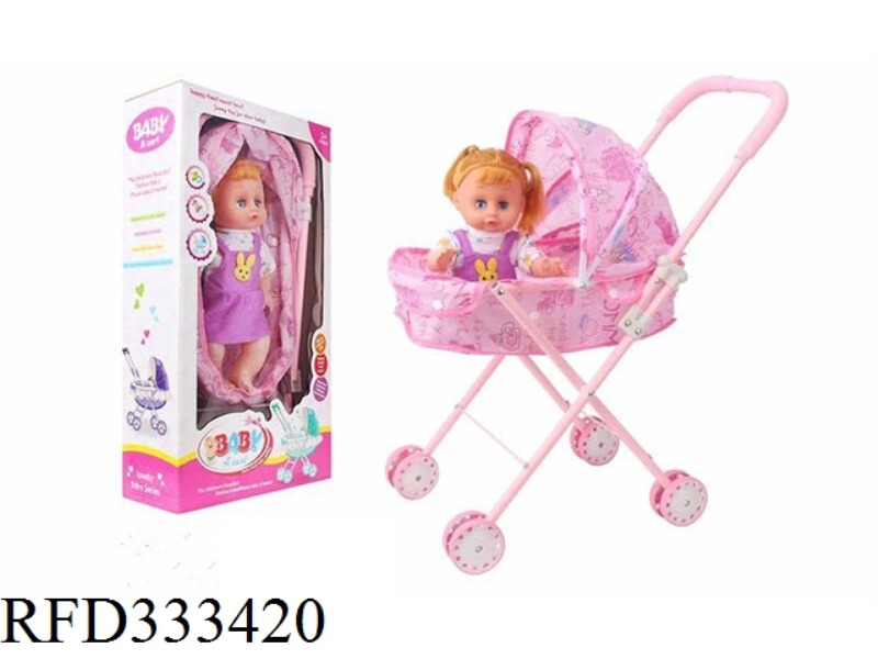 PINK STROLLER WITH 14 INCH LIVE EYE DOLL