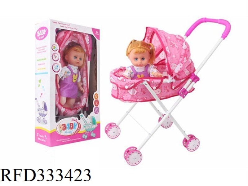 RED KT CAT STROLLER WITH 14 INCH LIVE EYE DOLL