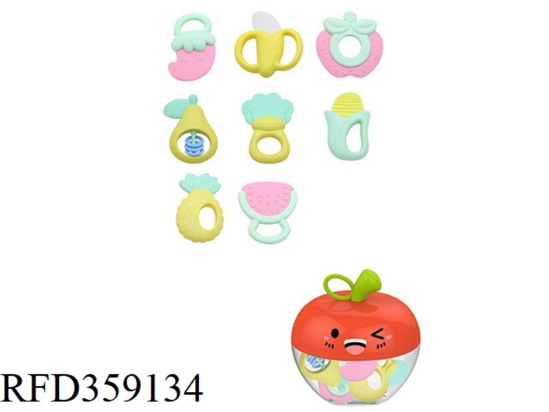 FRUIT AND VEGETABLE RATTLE WITH WHOLE TOOTH GLUE (8 PIECES/SET)