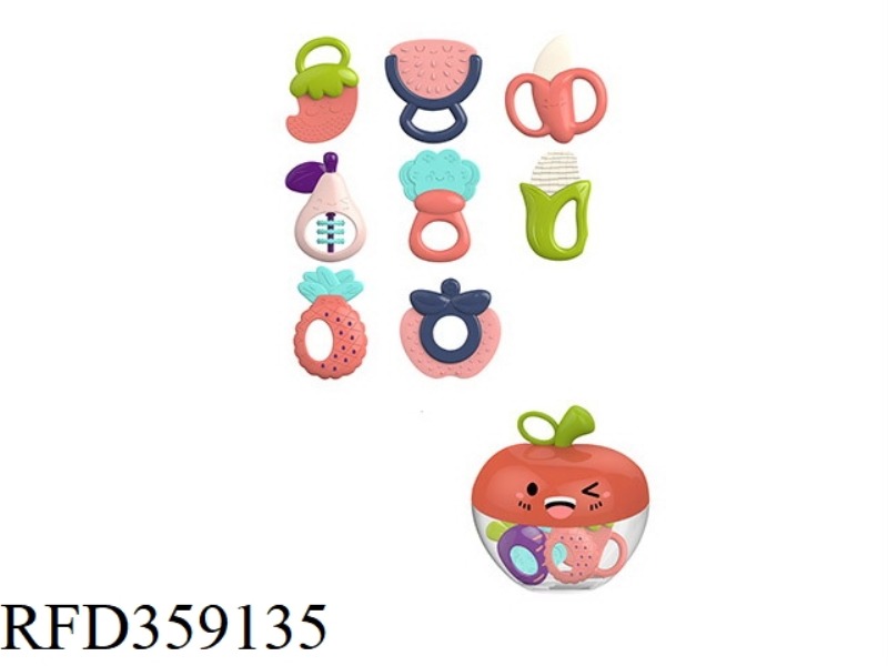 FRUIT AND VEGETABLE RATTLE WITH WHOLE TOOTH GLUE (8 PIECES/SET)