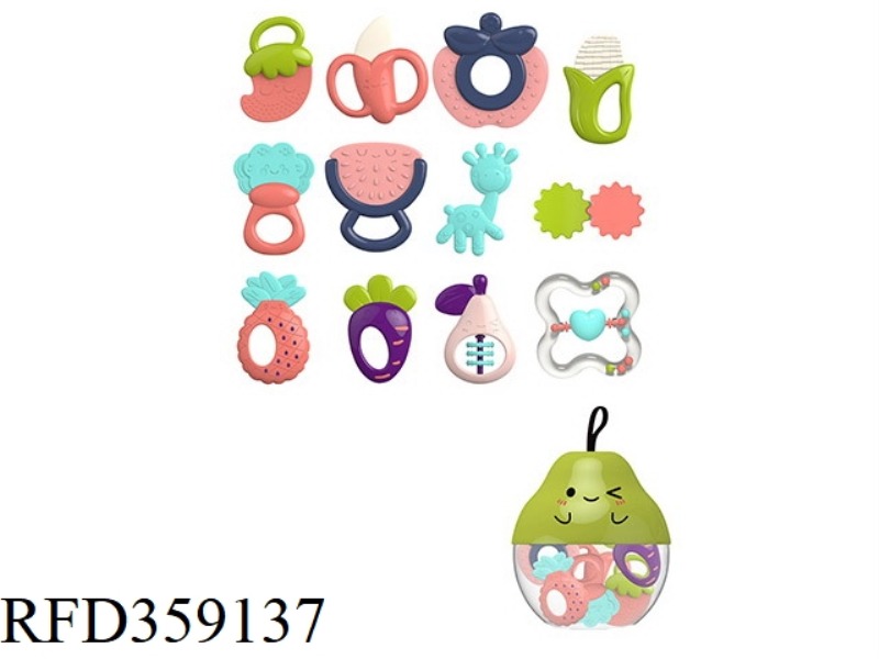 WHOLE TOOTH GUM FRUIT AND VEGETABLE BELL RATTLE (12 PIECES/SET)