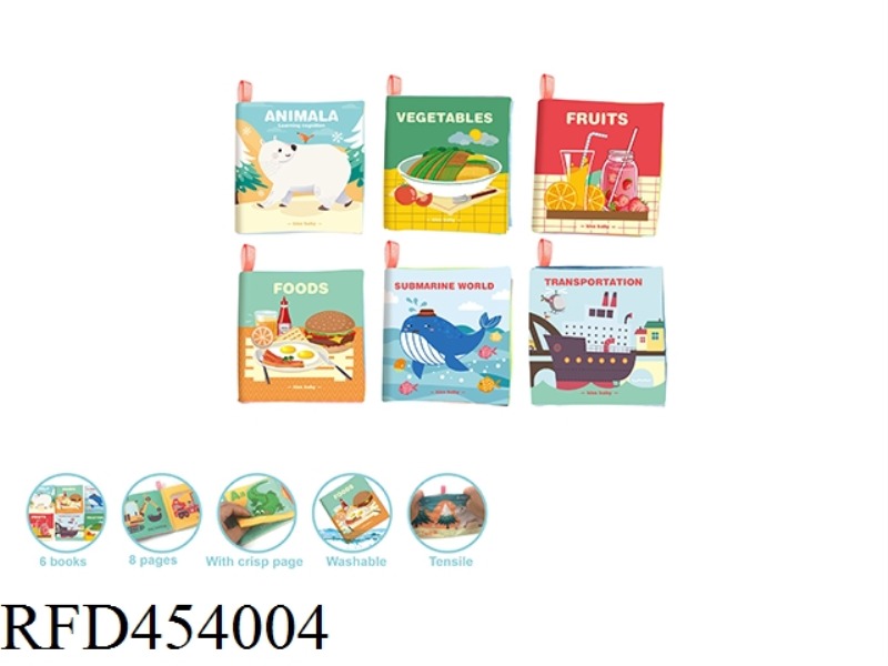 CLOTH BOOK (4 PAGES IN A SINGLE BOOK) ANIMALS, FOOD, UNDERWATER WORLD, VEGETABLES, FRUITS, TRANSPORT