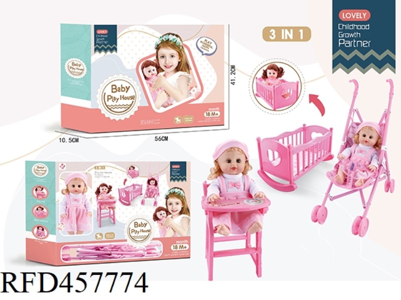 DOLL SUIT 3 IN 1 (CRIB + DINING CHAIR + CART)