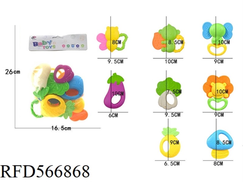 BABY RATTLE TEETHER 8-PIECE SET (BRIGHT COLOR)