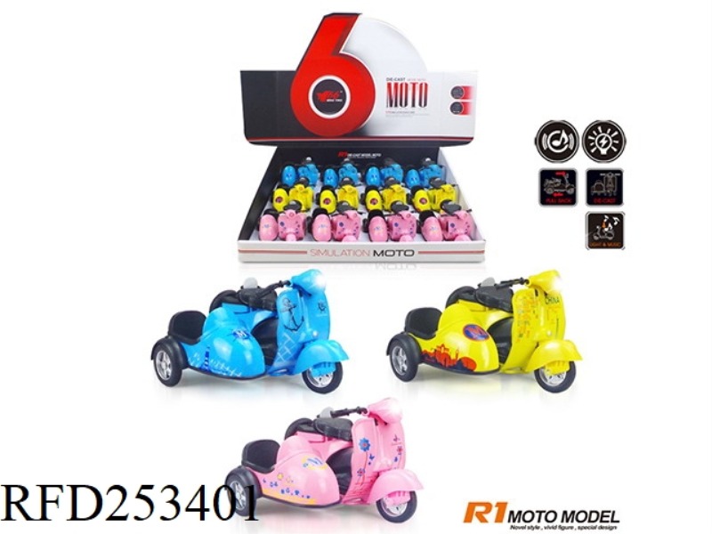 1:14 ALLOY PULL BACK MOTORCYCLE WITH LIGHT AND MUSIC(WITH ASSISTANT DRIVER'S SEAT)12PCS