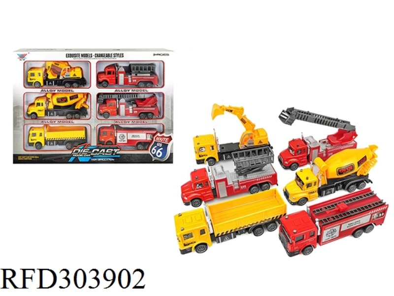 1:40 ALLOY ENGINEERING TRUCK FIRE TRUCK PULL BACK (6 PACKS)