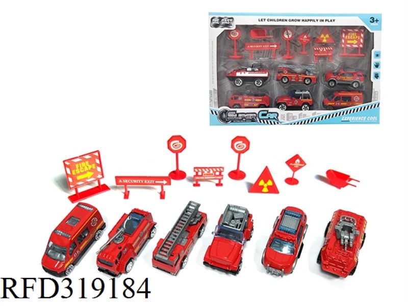 1:64 ALLOY FIRE TAXI + ROAD SIGN (6 MIXED)