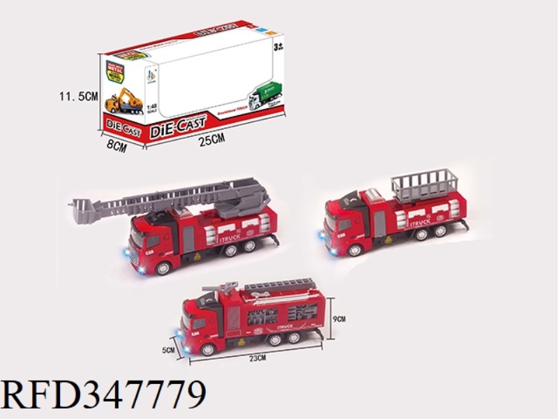 1:48 PULL BACK + SOUND AND LIGHT ALLOY FIRE TRUCK THREE MIXED FLAT FRONT