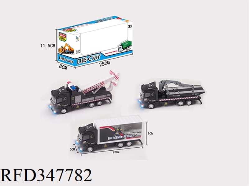 1:48 PULL BACK + SOUND AND LIGHT ALLOY AMBULANCE WITH THREE MIXED FLAT FRONTS