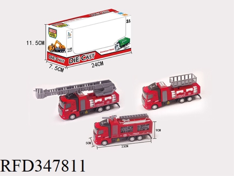 1:48 ALLOY FIRE TRUCK WITH THREE MIXED FLAT HEADS