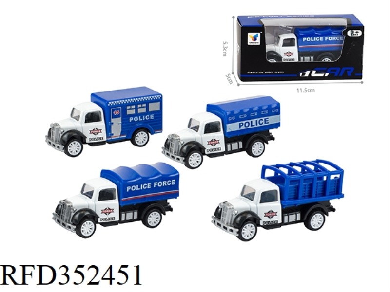 4 TYPES OF PULL BACK ALLOY POLICE CARS 1:43 (1 PACK)