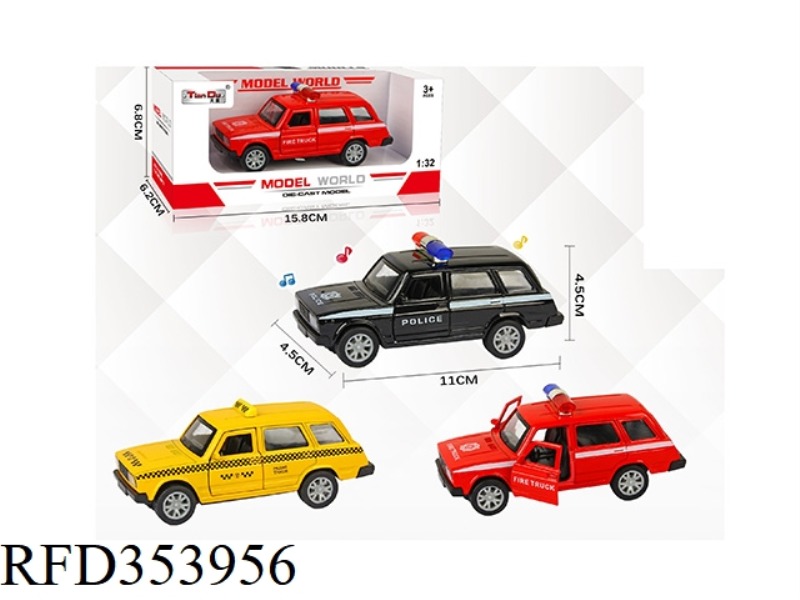 1:32 SIMULATION PULL BACK ALLOY CAR TWO-DOOR FERRARI LADA POLICE CAR WITH LIGHT AND MUSIC