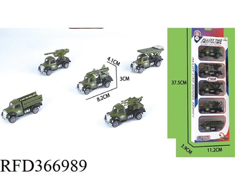 5 STRIPS OF 1:64 PULL BACK ALLOY MILITARY CAR (5 TYPES OF MIXED)