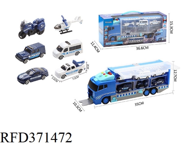 ZHANYING CONTAINER TRUCK WITH 6 POLICE ALLOY CARS (SLIDE FUNCTION, WITH LIGHT AND MUSIC/NOT INCLUDE)
